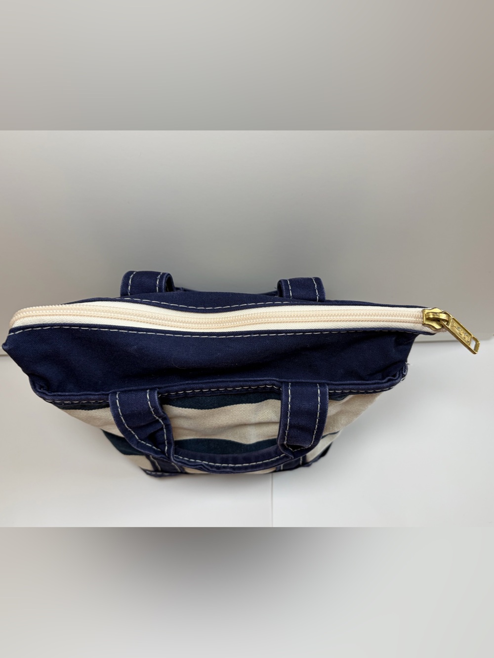 LL Bean Boat & Tote Mini Striped Navy Blue White Canvas VTG 1990s Zip Top - Picture 7 of 16